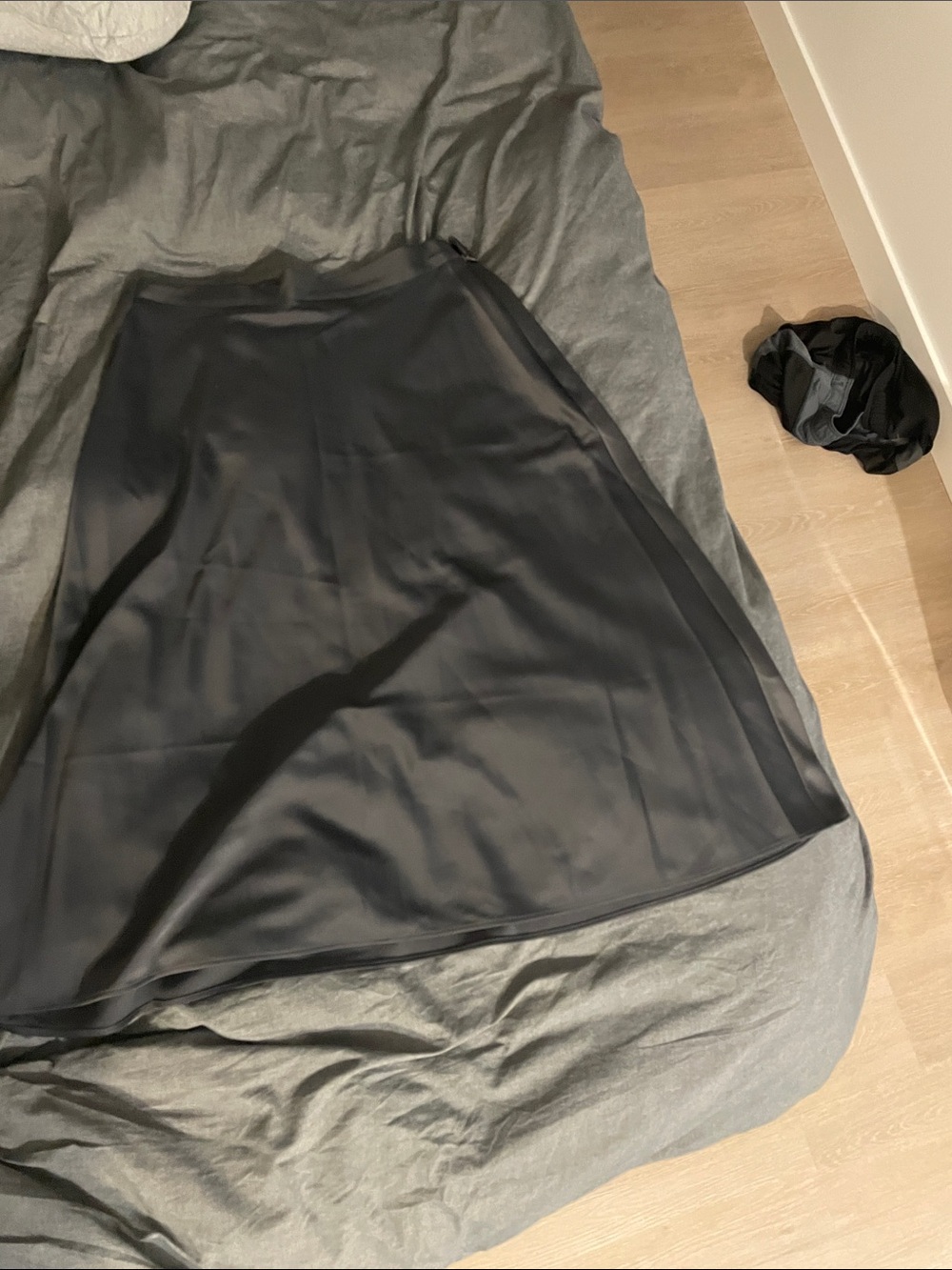 Grey satin slip midi skirt